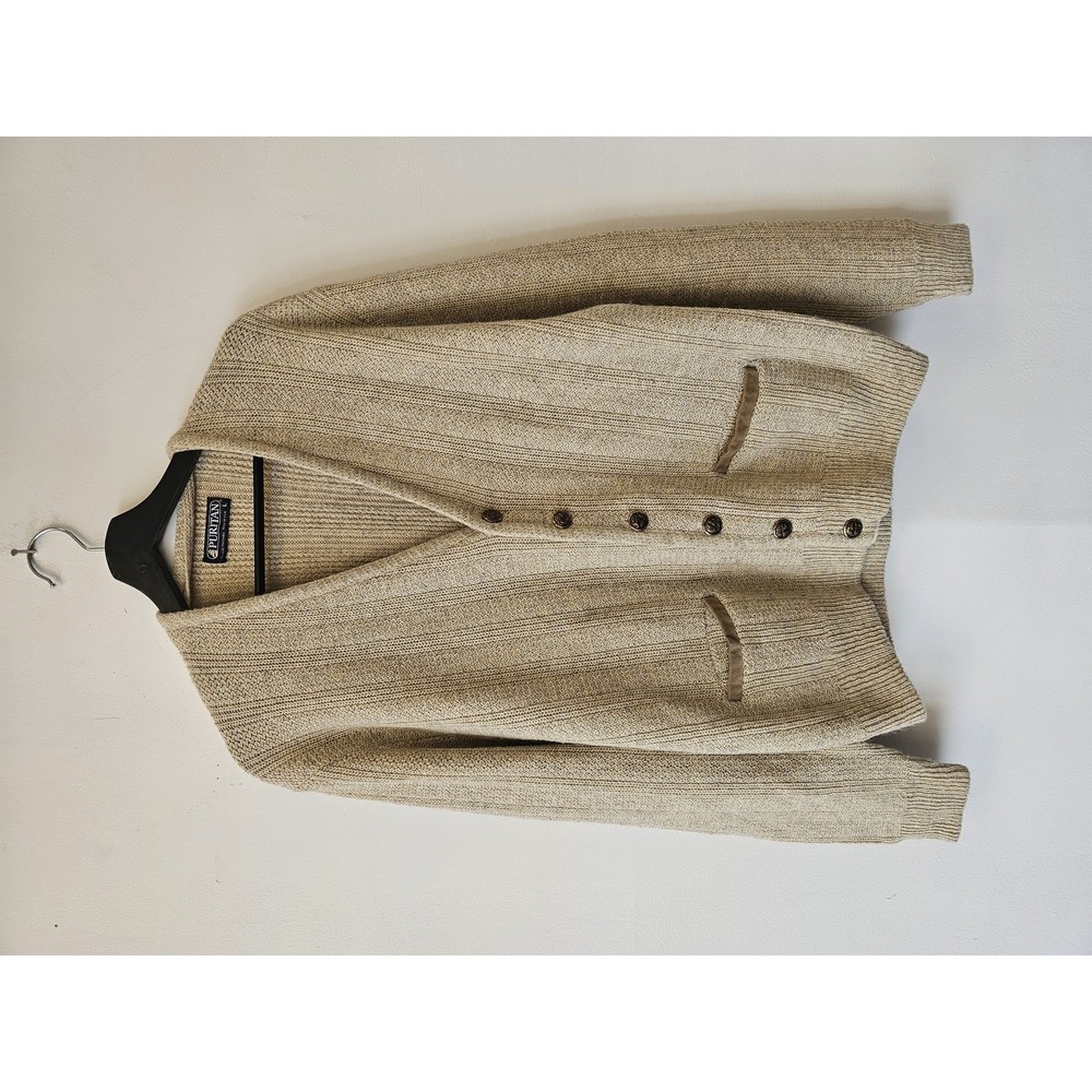 Vintage Puritan Sweater Mens Large Beige Wool Button‎ Cardigan Pockets USA 80s